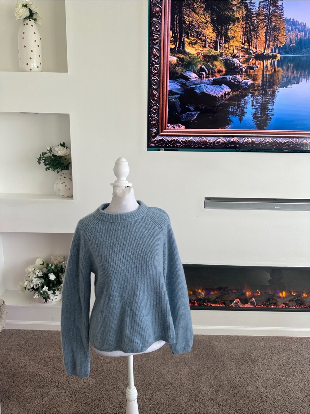 Quince Women's Crewneck Sweater in Dusty Blue 100% mongolian Cashmere
